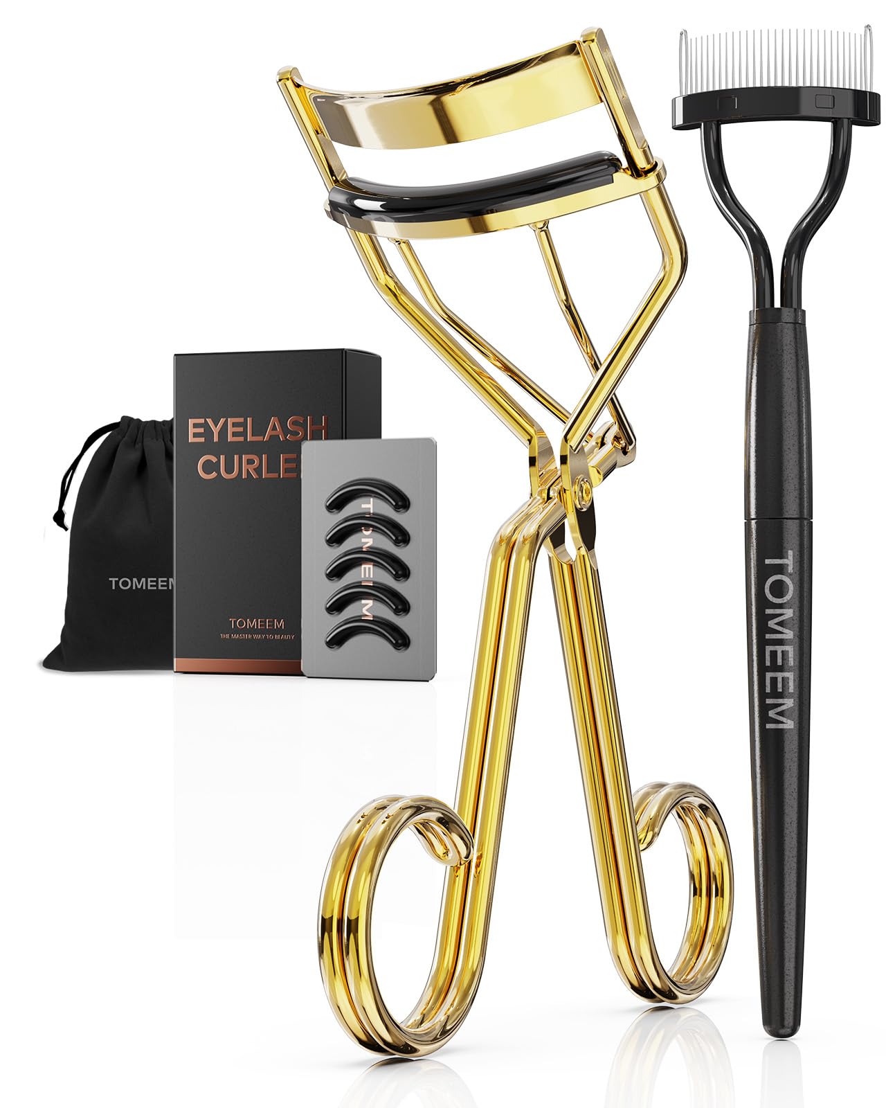 Eyelash Curler with Comb, Professional Volumizing Lash Lift Kit Lash Curler with Refill Pads for Home & Travel Uses, Rose Gold