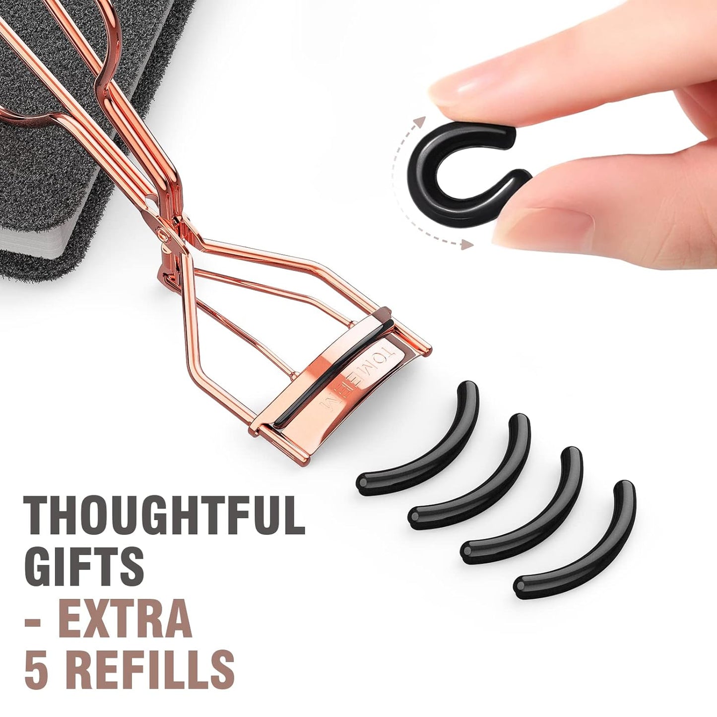 Eyelash Curler with Comb, Professional Volumizing Lash Lift Kit Lash Curler with Refill Pads for Home & Travel Uses, Rose Gold